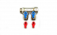 Коллектор с шаровыми кранами 3/4" 2х1/2" красные + синие ручки TIM MV-3/4-N-2