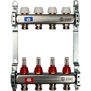 Коллектор. блок из нерж. стали с расходомерами 1", 4 x 3/4", евроконус STOUT (SMS 0917 000004