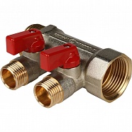 Коллектор с шаровыми кранами 1" 2х1/2" красные ручки STOUT SMB 6200 011202