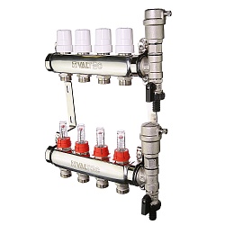 Коллектор. блок из нерж. стали с расходомерами 1", 4 x 3/4", евроконус VTc.589.EMNX.0604