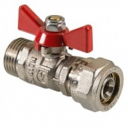 Кран шаровой под обжим 16 х 1/2" Н бабочка крас никель VALTEC VT.341.N.1604